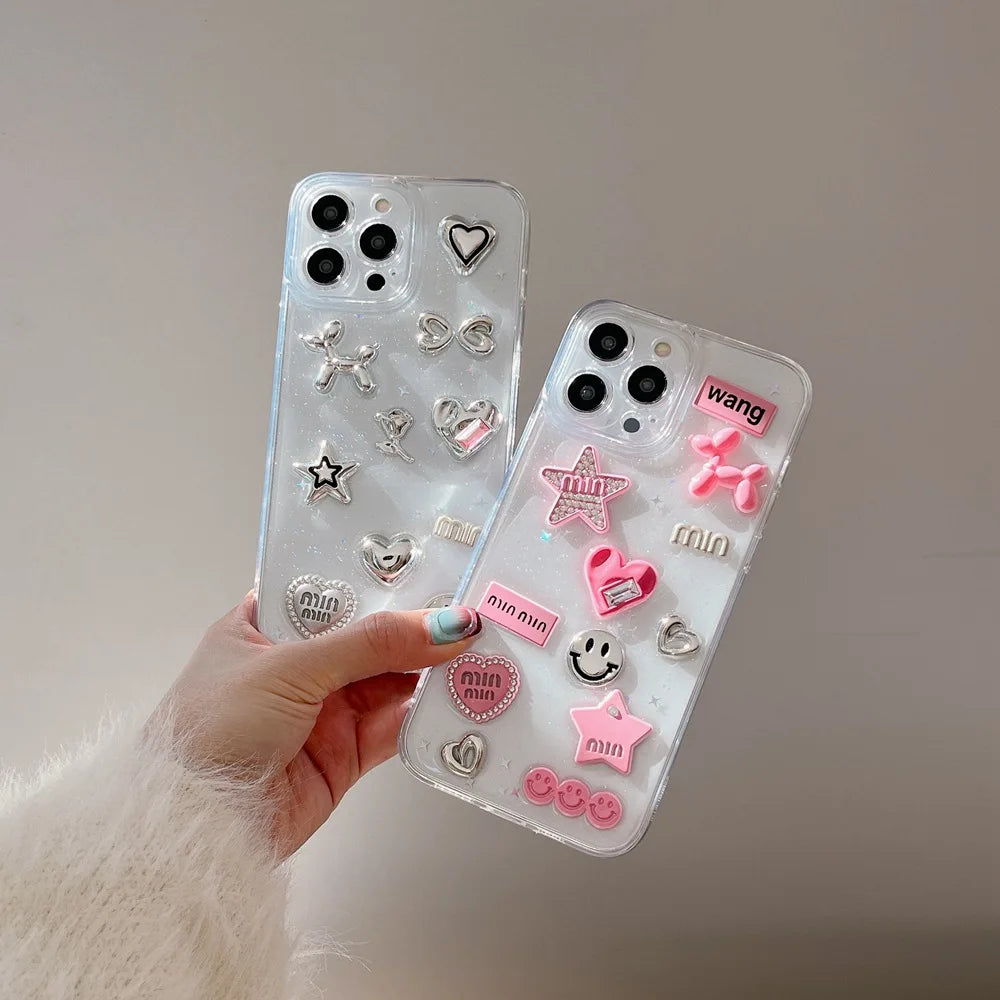 3D Heart & Star Glitter Phone Case for iPhone