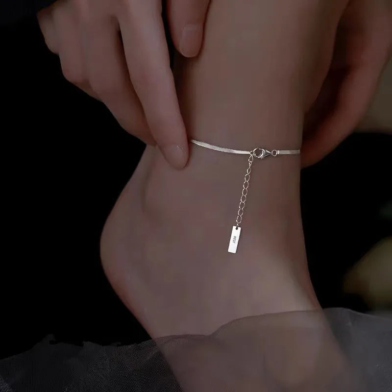925 Sterling Silver Snake Bone Anklet Exquisite Temperament Sexy Anklet Long Anklet Sparkling Footchains Birthday Gift Jewelry
