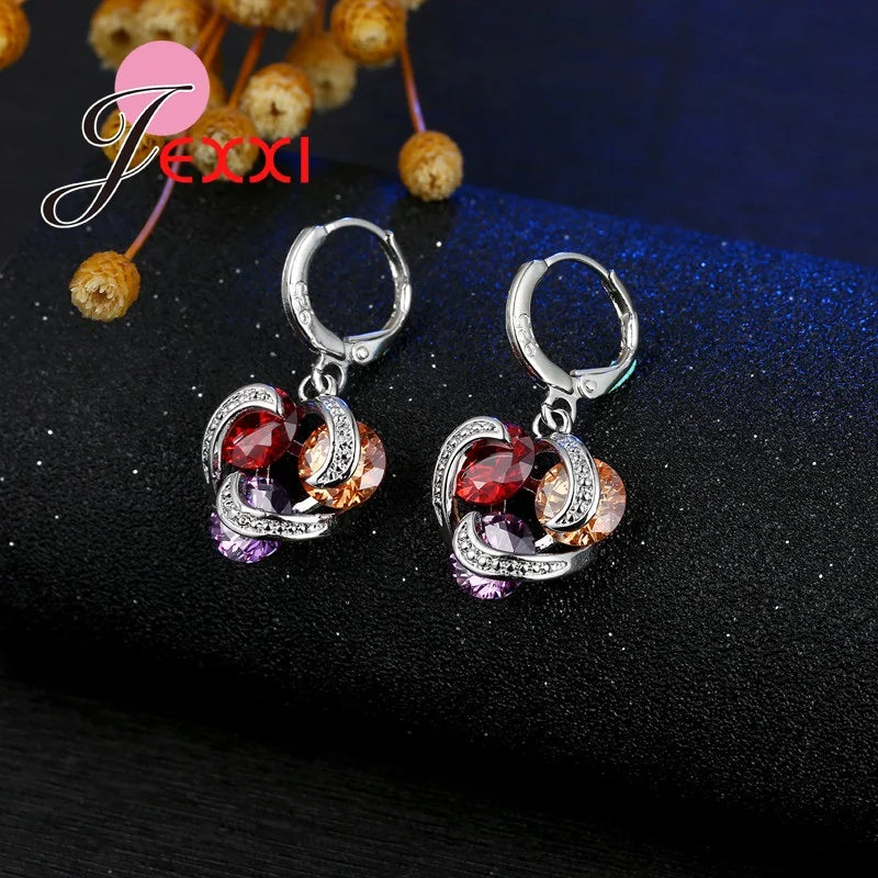 Colorful Sterling Silver Crystal Necklace & Earring Set