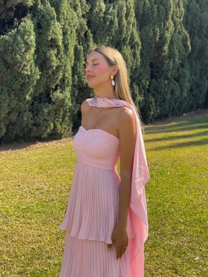 Sexy  Scarf Neck Off Shoulder Ruffles Long Dress Fashion Sleeveless High Waist Maxi Robe Women Party Evening Chic Gown