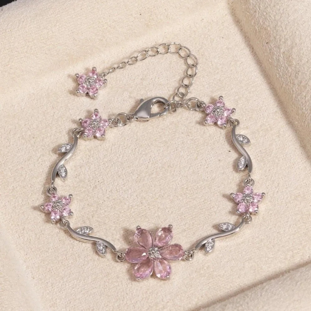 Multicolor Crystal Flower Chain Bracelet