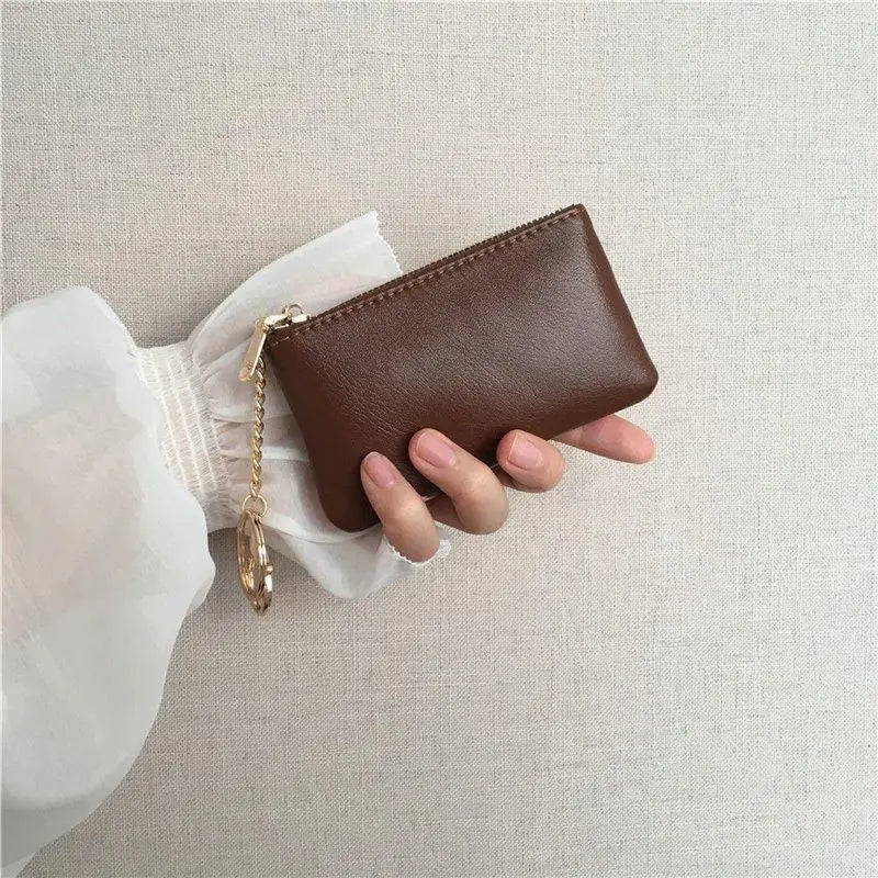 PU Leather Mini Coin Purse With Gold Keychain And Smooth Zipper Perfect For Daily Use Carrying Cards Cash Keys Small Items