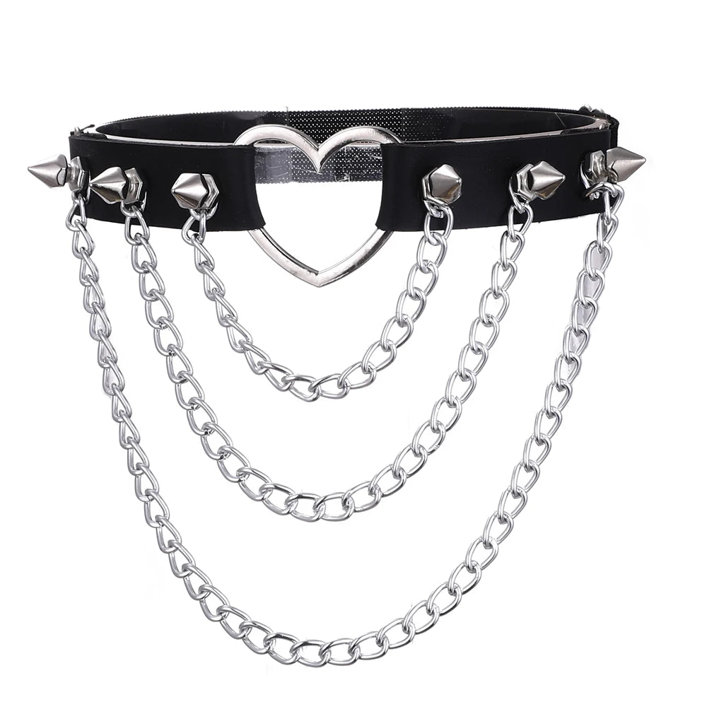 Thigh Chains for Women Leg Chain Black Leather Heart Spiked Garter Belt  Women's Body Jewelry Festival Rave Accessories