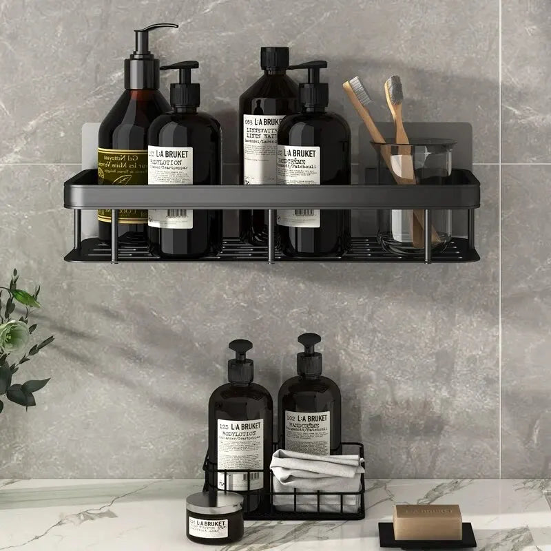 No-Drill Bathroom Makeup & Shampoo Shelf