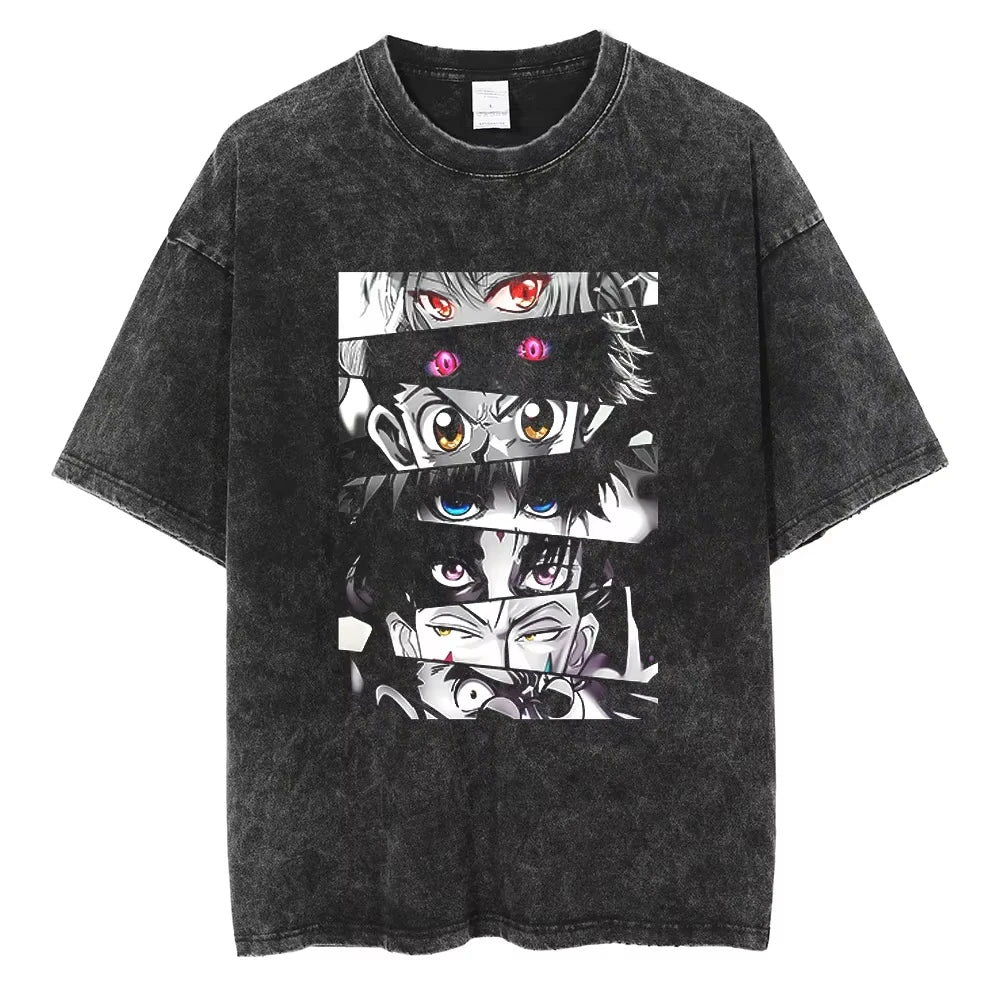 HUNTER×HUNTER T Shirt Kurapika Manga Tshirt Men Women Hip Hop Washed Cotton T-shirt Clothing Summer Short Sleeve Tees Streetwear