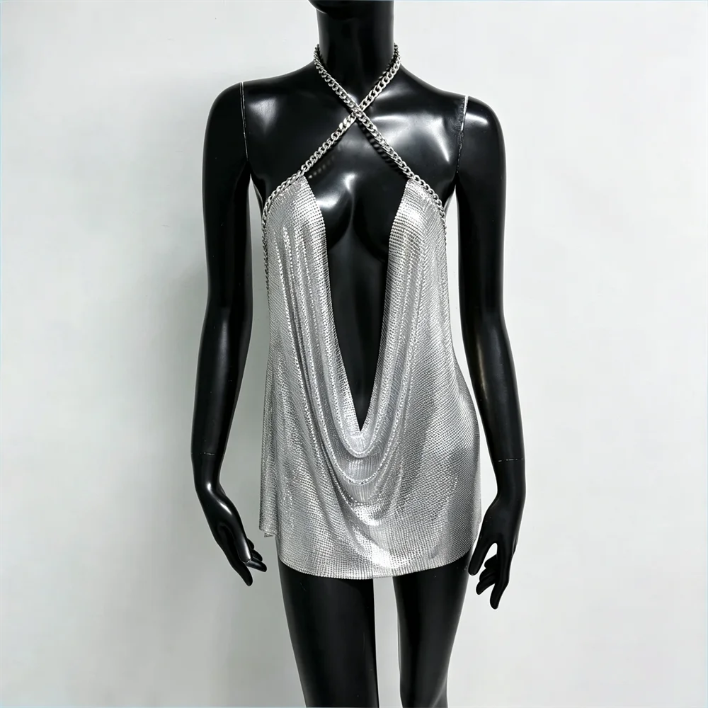 Women's Silver Sequin Halter Bodycon Mini Dress