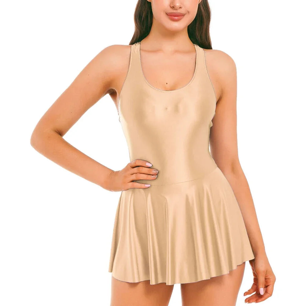 Women's Glossy Sleeveless Stretch Mini Dress