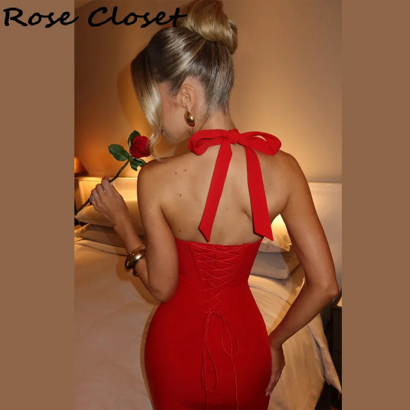 Sexy Bodycon Midi Dress Women Elegant Halter Neck Evening Gowns Adjustable Lace Up Party Club Vestidos 2026 NEW Summer Dresses ﻿