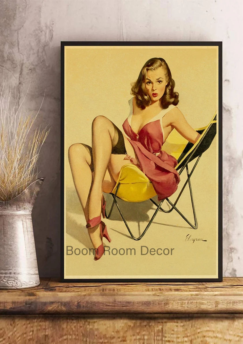 Pin up Girl Poster Fashion Art Picture Living Room Paper Cafe and Living Room Wall Sticker Posters Paper Anime Bedroom Painting