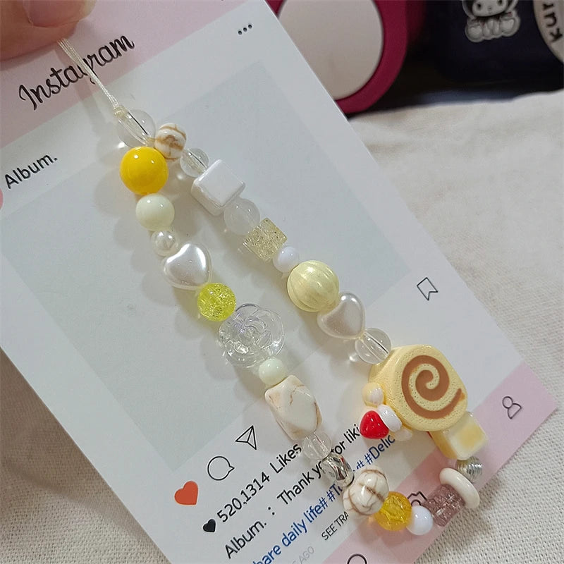 Korean Y2K Cake & Flower Beaded Phone Chain