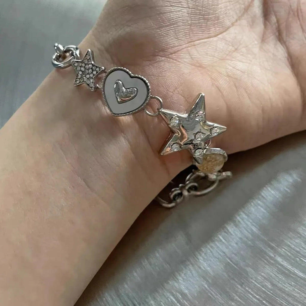 Star, Heart & Flower Adjustable Charm Bracelet