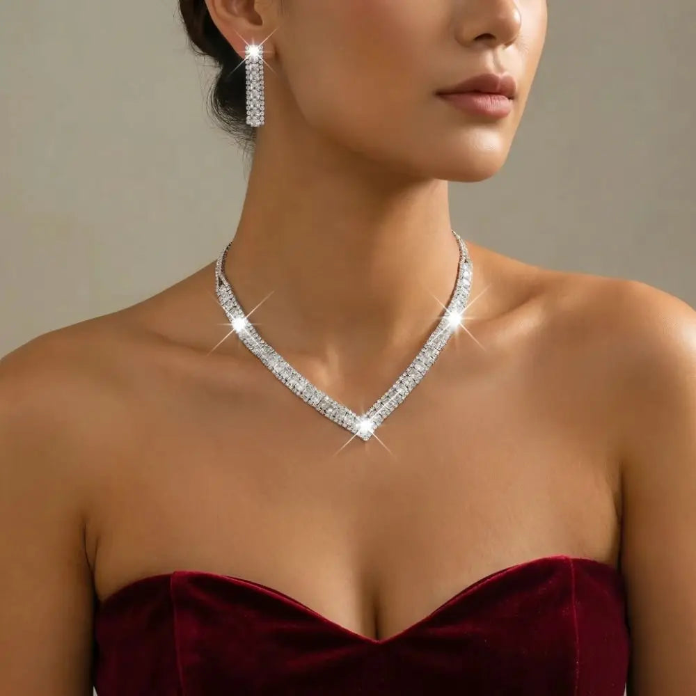 Bridal Rhinestone Bracelet Crystal Jewelry Set Shining Diamond Earrings Exquisite Luxury Necklace Banquet