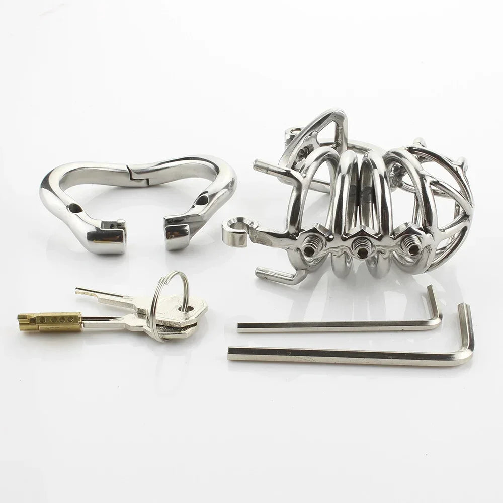 Stainless Steel Chastity Cage with Scrotum Ring