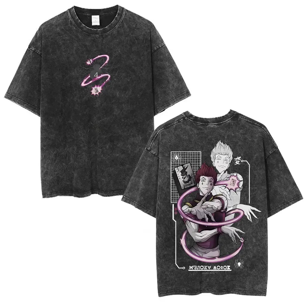Hunter X Hunter Phantom Troupe Washed T-shirts Anime Hisoka Oversized Print T Shirt Men Women Streetwear Y2k Clothing Cotton Tee