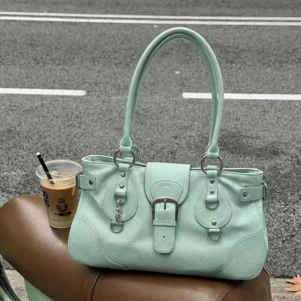 Vintage Mint Green Buckle Shoulder Bag