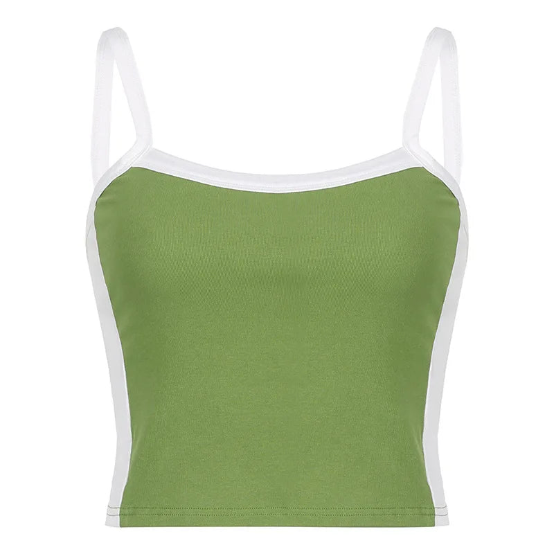 Vintage Hot Girl Versatile Contrast Knit Suspender Sexy One-Shoulder Slim Crop Crop Short Vest