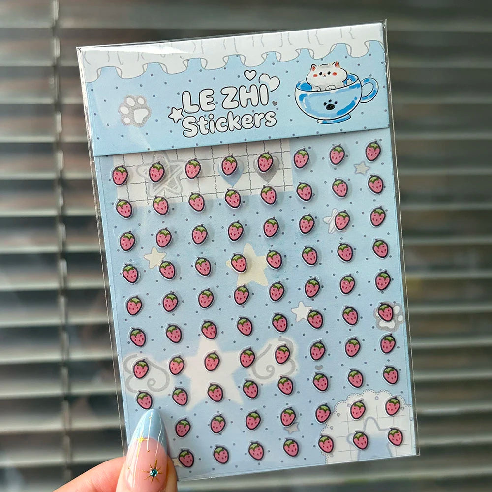 Tiny Strawberry & Floral Decorative Sticker Set