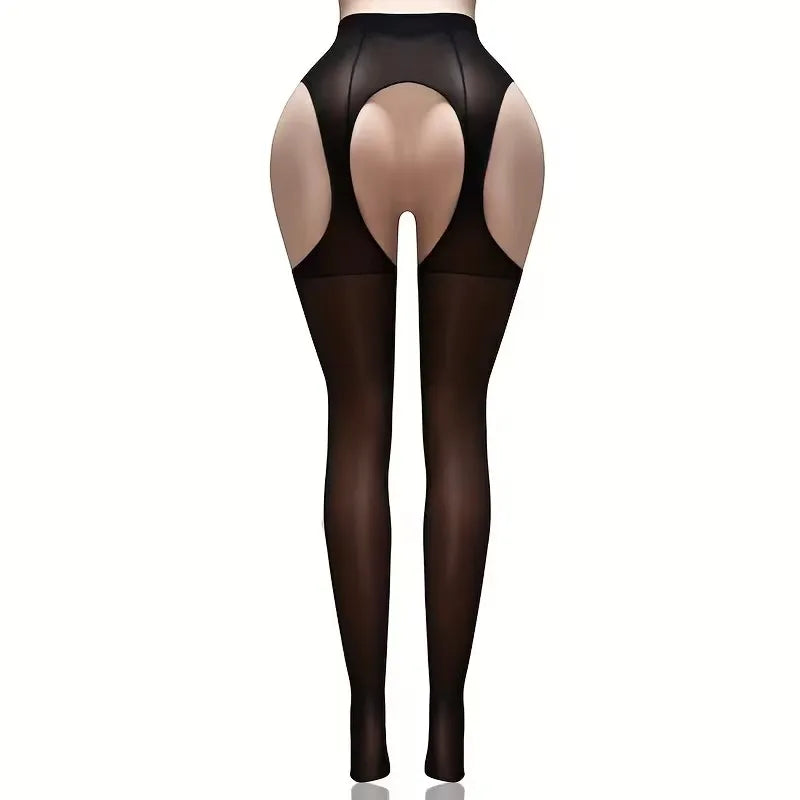 Women's Side-Open Thigh-High Stockings with Garter Belt