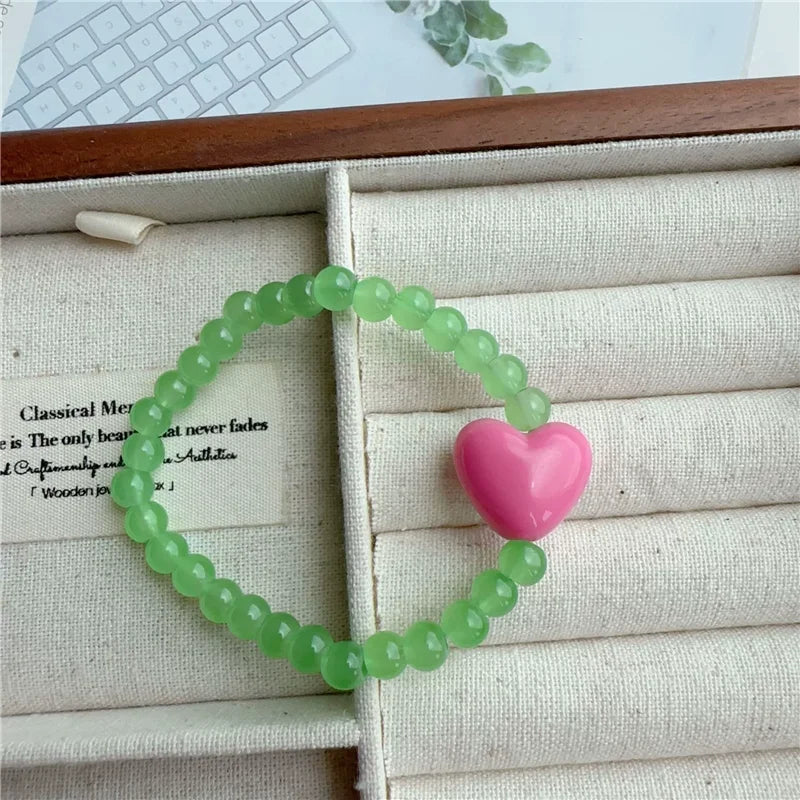 Candy Color Heart & Glass Bead Bracelet
