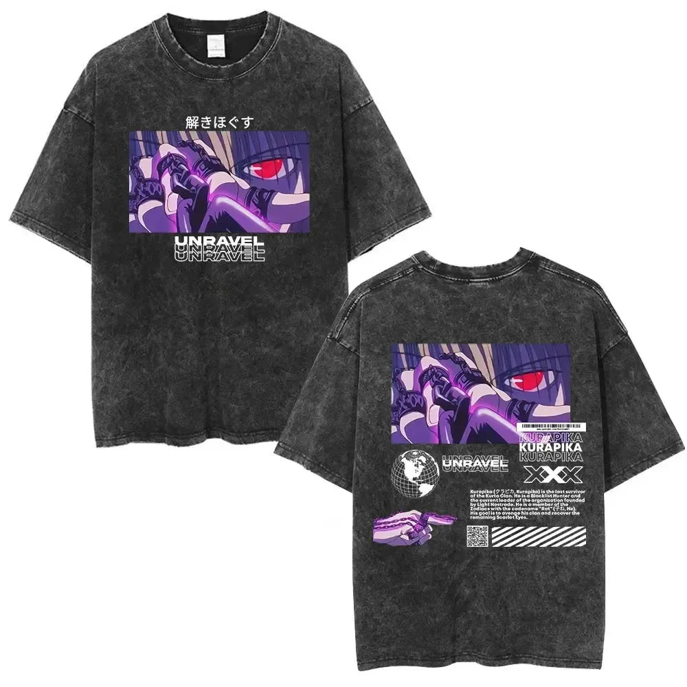 Hunter X Hunter Phantom Troupe Washed T-shirts Anime Hisoka Oversized Print T Shirt Men Women Streetwear Y2k Clothing Cotton Tee