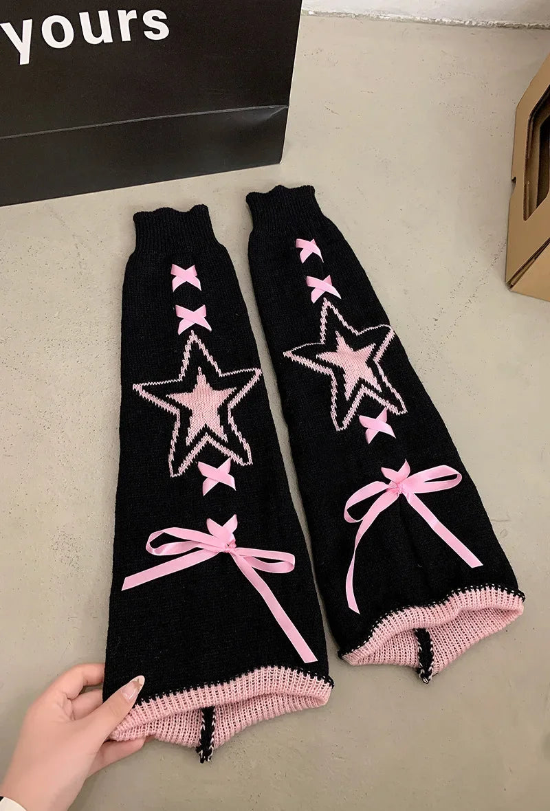Star & Bow Drawstring JK Lolita Leg Warmers
