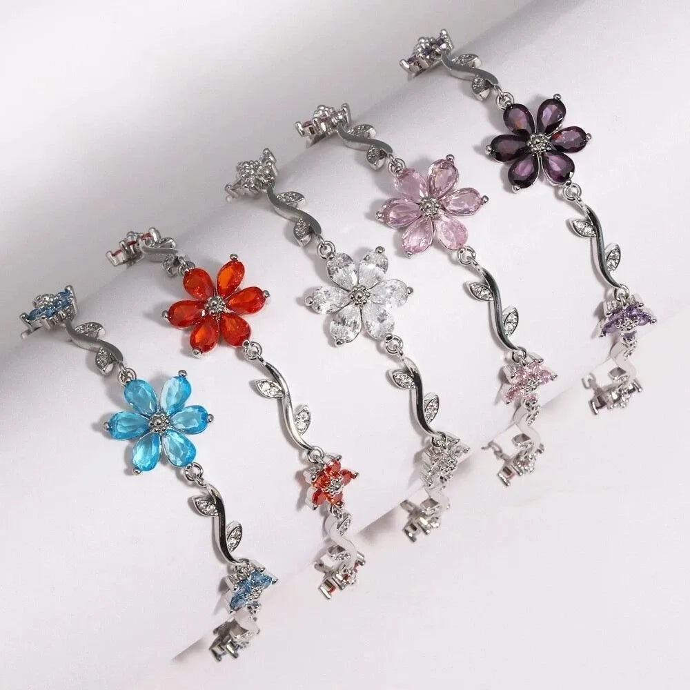 Multicolor Crystal Flower Chain Bracelet