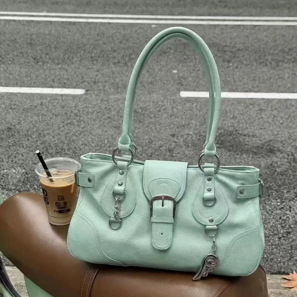 Vintage Mint Green Buckle Shoulder Bag