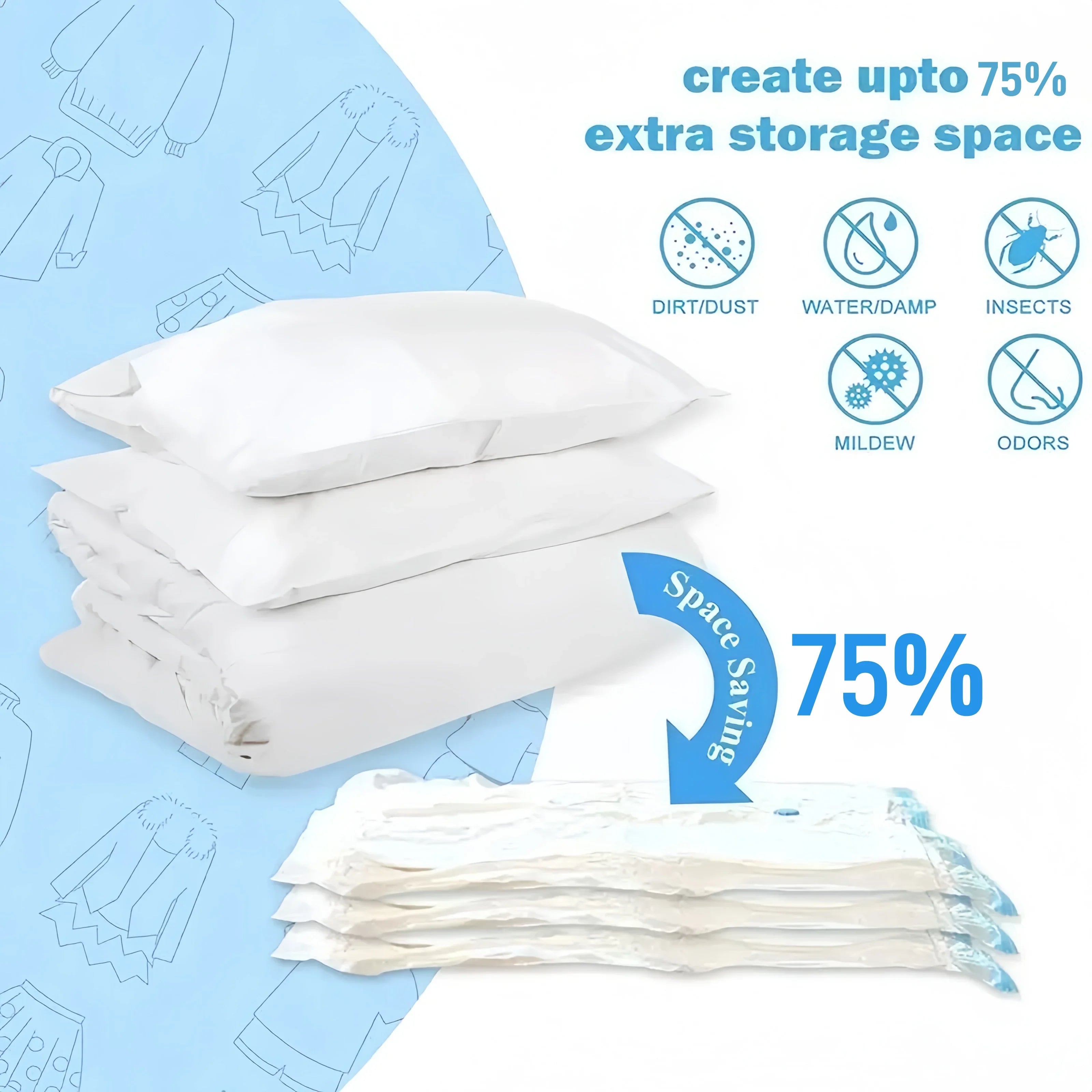Vacuum Compression Bags Space Saver Storage Bags For Clothes Quilt Travel, Transparent Airtight Reusable With Hand Pump, 1-10pcs