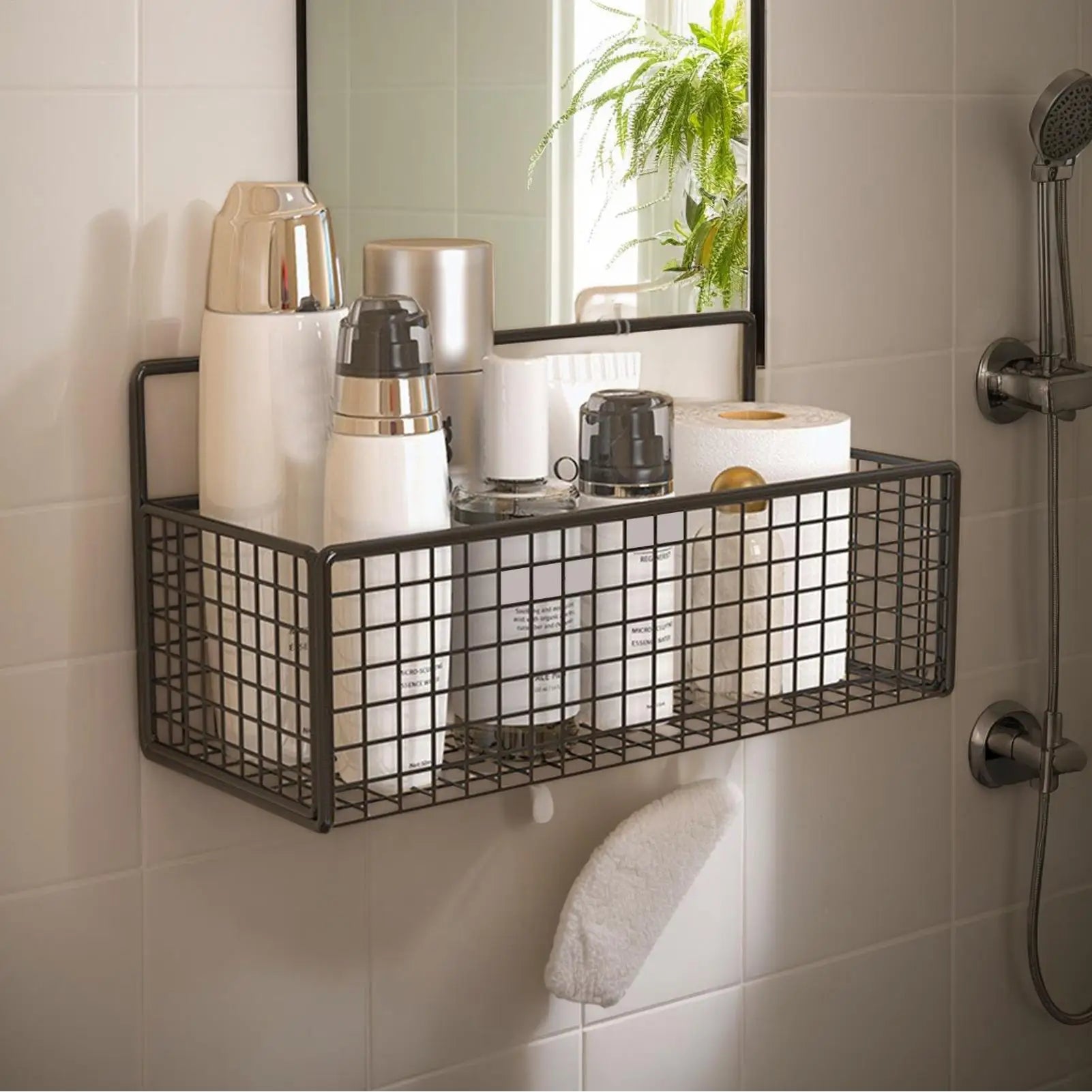 Shower Caddy Basket  Bathroom Accessories  No Drilling Adhesive Shower Wall Shelf Rustproof Bathroom Shower Storage Organizer