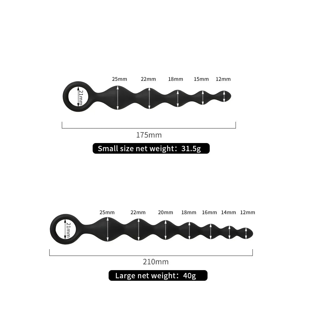Smooth Flexible Silicone Anal Beads with Pull Ring