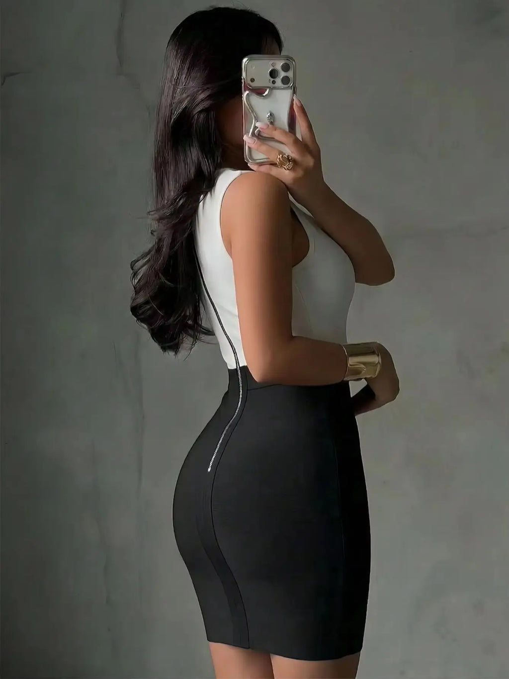 Sexy Summer Contrast Color Mesh See Through Zipper Bodycon Bandage Dress Sexy Elegant White and Black Short Night Out Evening