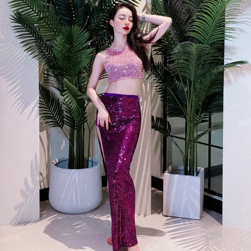 Elegant Belly Dancing Costumes Suit for Women's Advanced Sexy Sequin Performance Set Belly Dancer Professional Practice Clothes