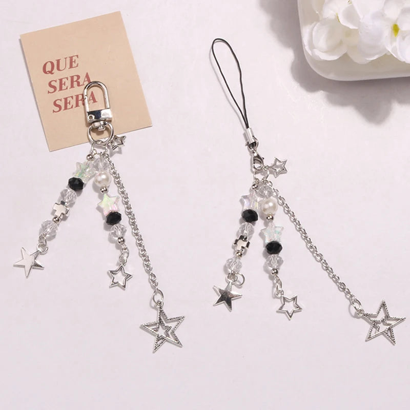 Goth Y2K Star & Pearl Beaded Phone Charm