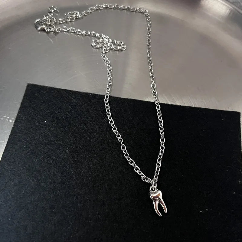 Y2K Fire Heart & Teeth Pendant Necklace