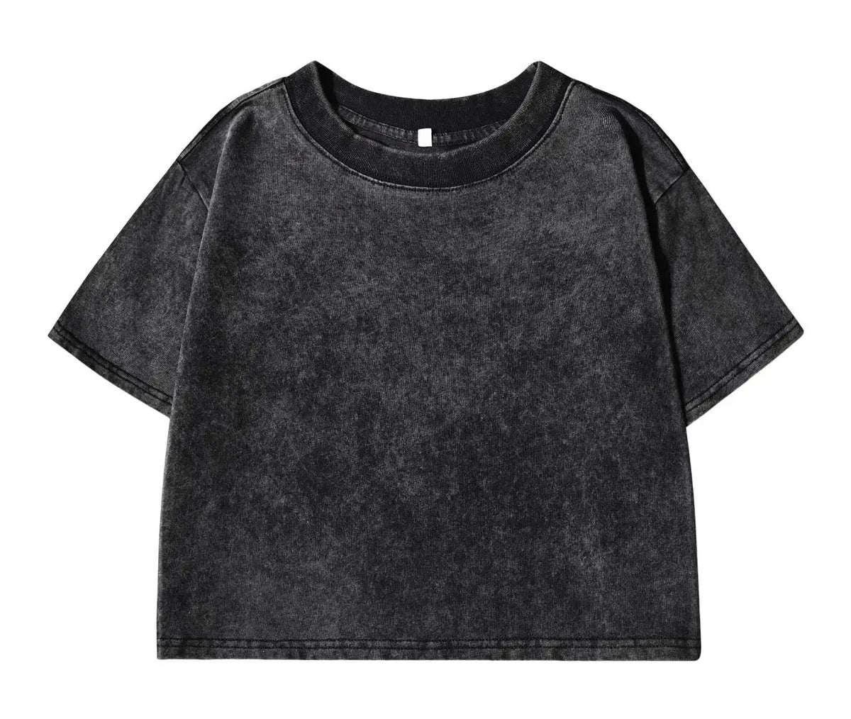 100% Cotton Washed O-Neck Crop T-Shirt