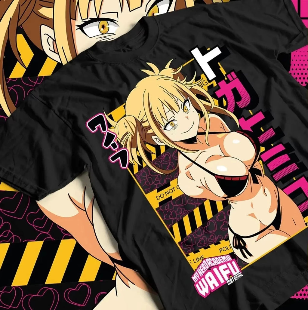 My Hero Academia Single T-shirt Himiko Toga Warning Frame Waifu Anime Print Oversized Cotton Tee For Global Anime Waifu Fans