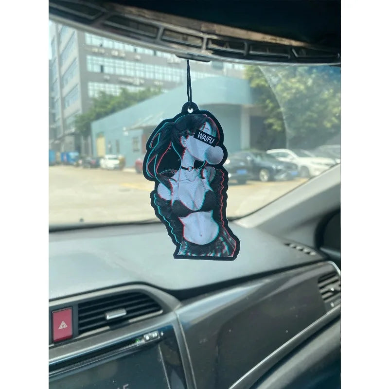 JDM-style cute anime girl "Waifu" car air freshener — rearview mirror hanging charm. Perfect for sprucing up your car interior