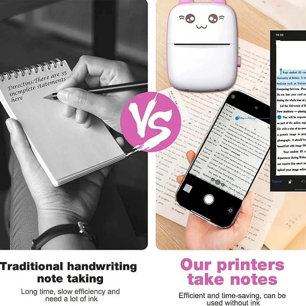 Portable Thermal Printer Cat Shaped Mini Wireless Bluetooth Printer Lightweight Pocket Thermal Label Printer Print Photo
