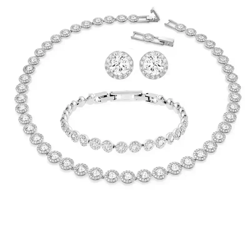 Women's Round Necklace, Earrings & Bracelet Set