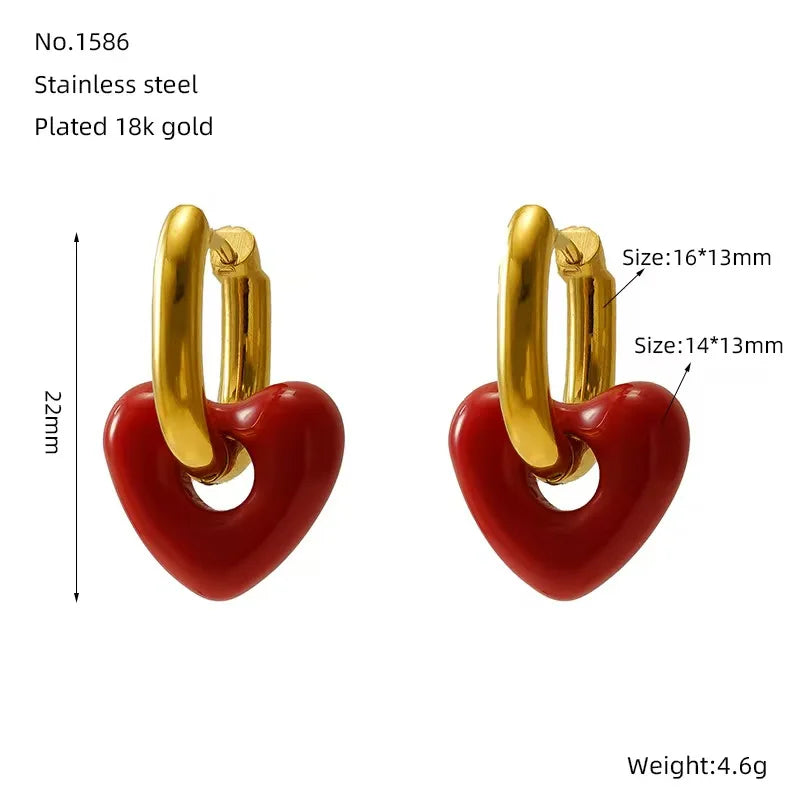 Red Heart Hoop Earrings
