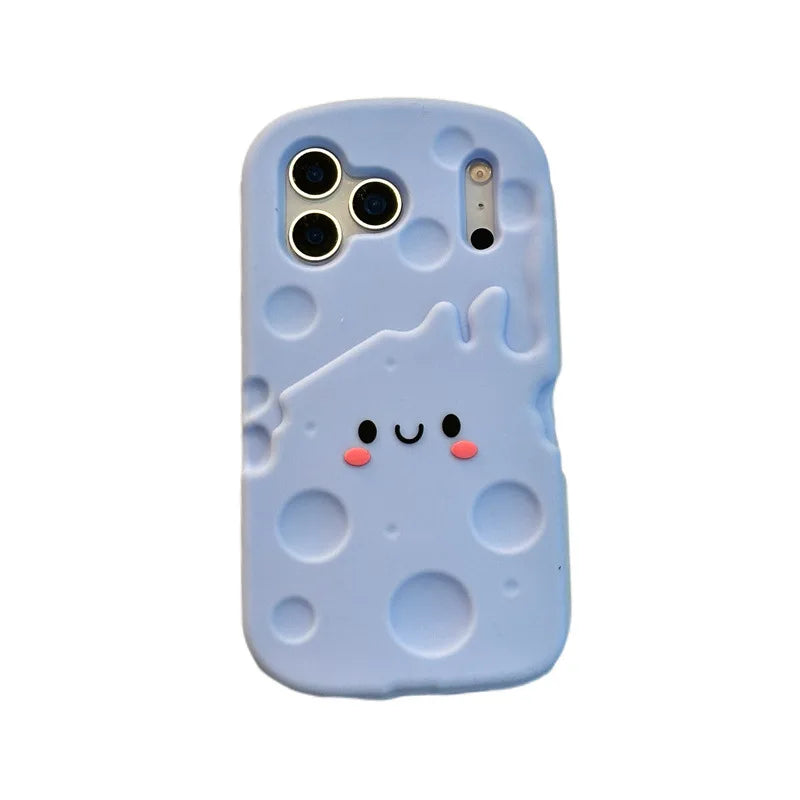 Korean Cartoon Blue Cheese Soft Silicone Phone Case For iPhone 17 16 15 14 13 Pro Max Plus Kawaii Shockproof Protective Cover