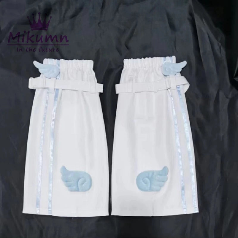 Blue & White Lace Angel-Wing Y2K Leg Warmers