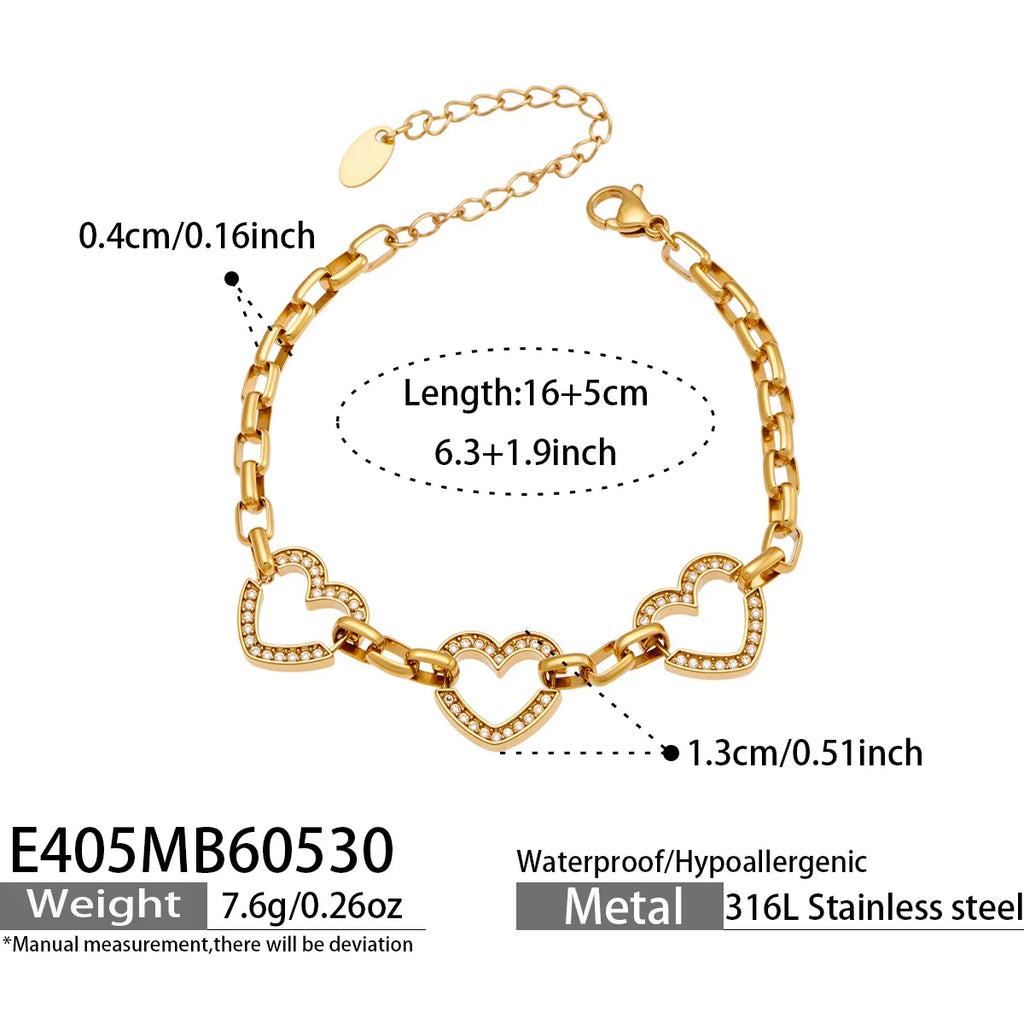 18K Gold-Plated 316L Stainless Steel Heart Bracelet