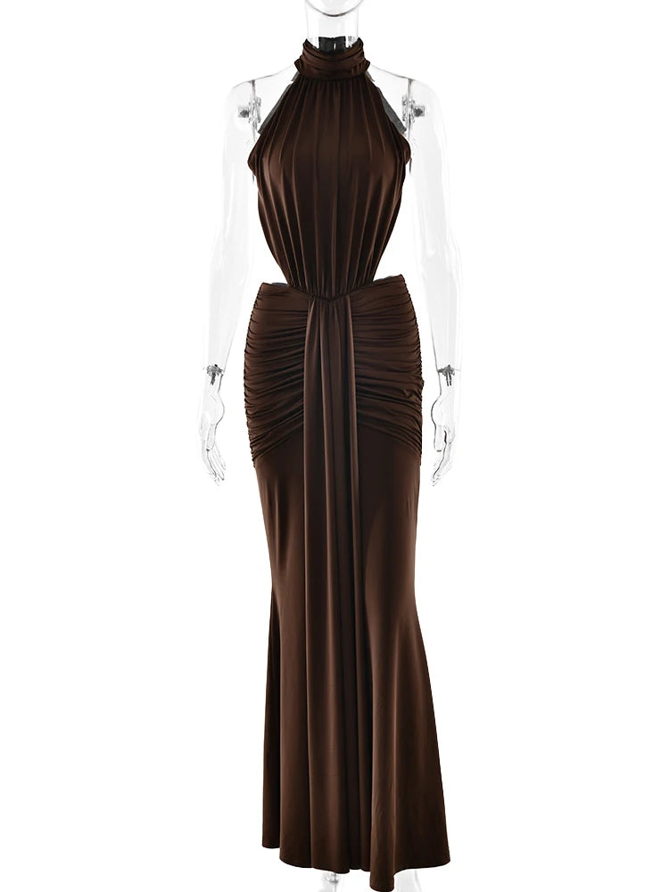 Women's Backless Ruched Maxi Evening Dress