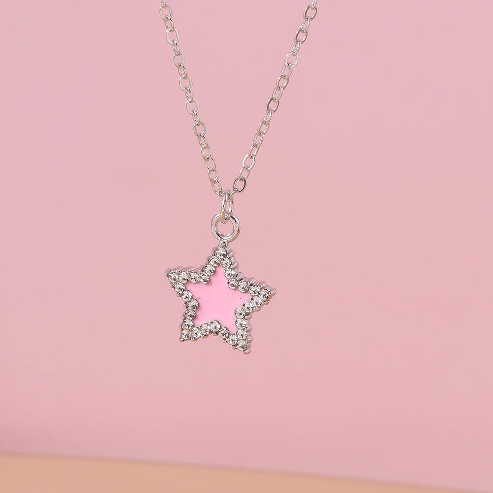Pink Zircon Heart & Bow Pendant Necklace