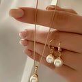 Stylish Pearl Jewelry Set for Women, Featuring Drop Earrings and Matching Necklace, Simple Elegant Everyday Wear and Party Acces