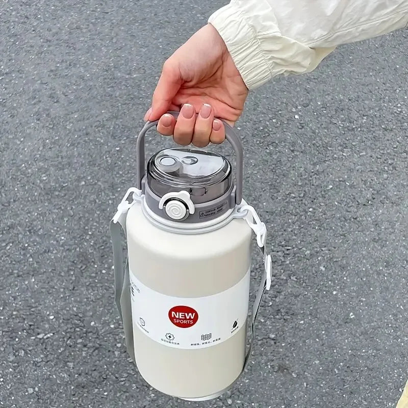 2L 67.63oz Large Capacity Stainless Steel Insulated Tumbler with Handle Ice Keeping and Thermal Straw Ideal for Sports