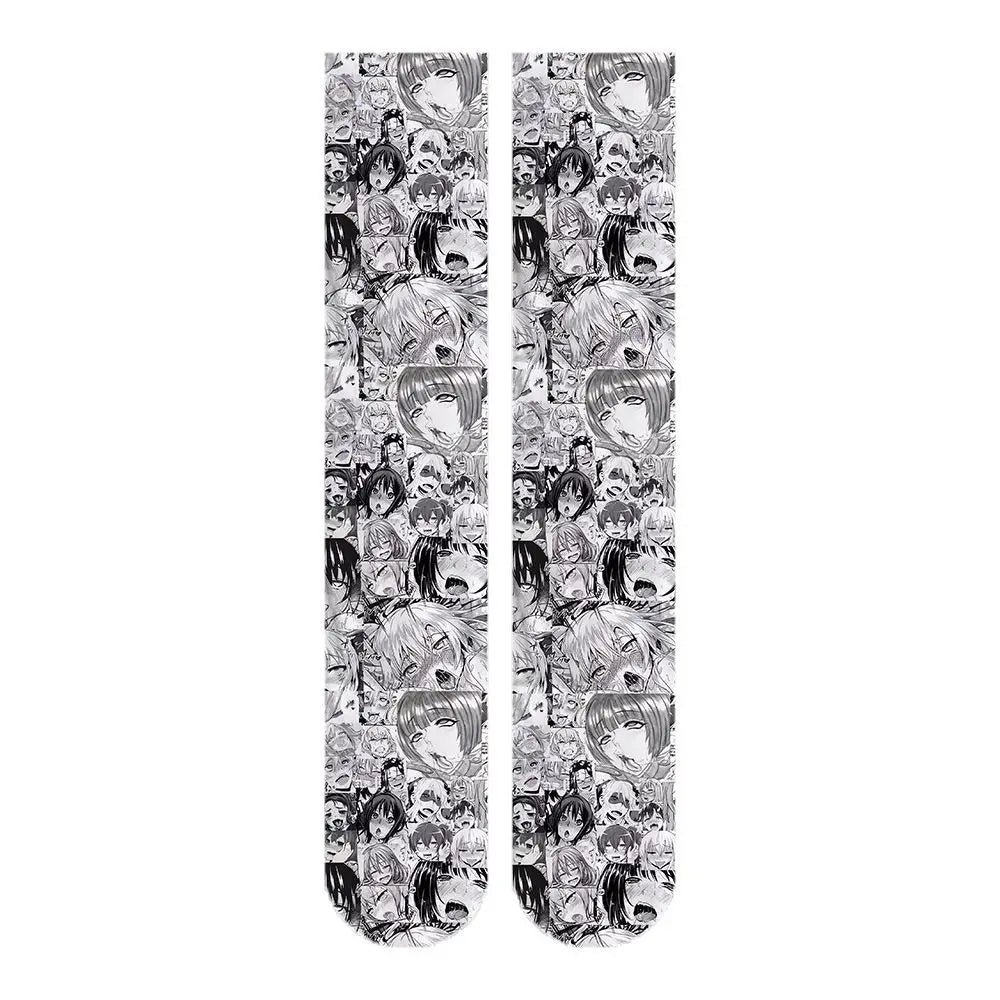 Ahegao Meme Anime Face Print Cute Kawaii Thigh High Socks Over Knee Soft Elastic Velvet Lolita Cosplay Socks Gift For Anime Fans