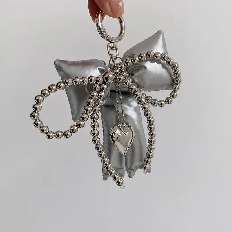 Y2K Bow & Heart Beaded Bag Charm Keychain