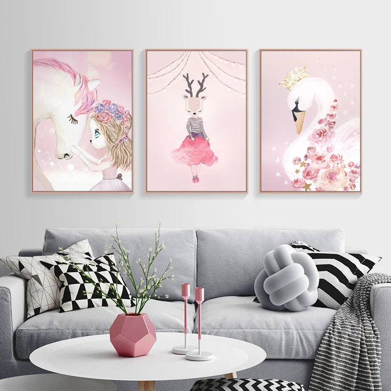 Pink Swan Nursery Canvas Wall Art